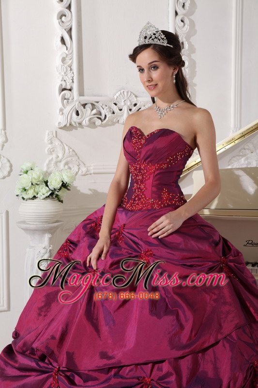 wholesale fuchsia ball gown sweetheart floor-length taffeta appilques quinceanera dress