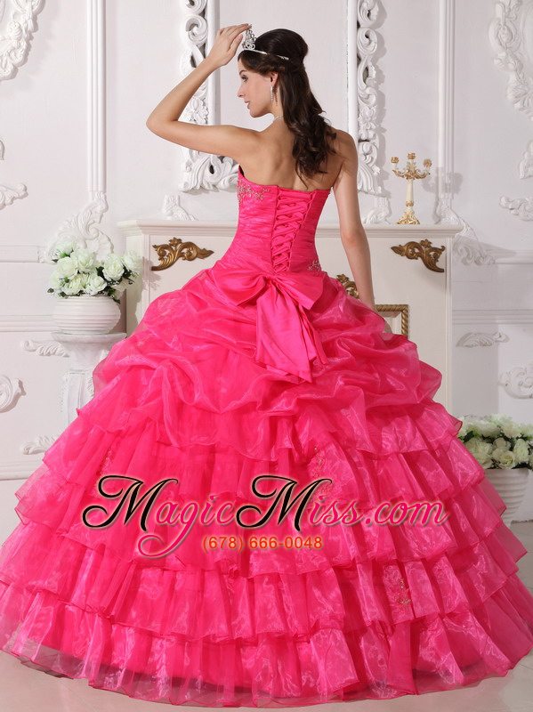 wholesale hot pink ball gown strapless floor-length organza appliques quinceanera dress