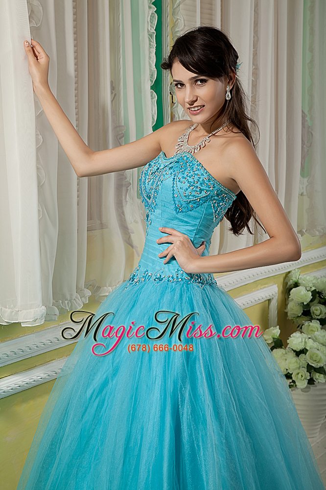 wholesale teal ball gown sweetheart floor-length tulle beading quinceanera dress