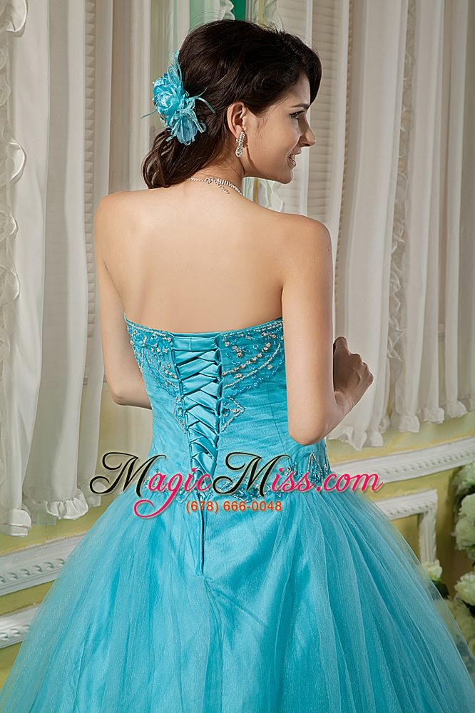 wholesale teal ball gown sweetheart floor-length tulle beading quinceanera dress