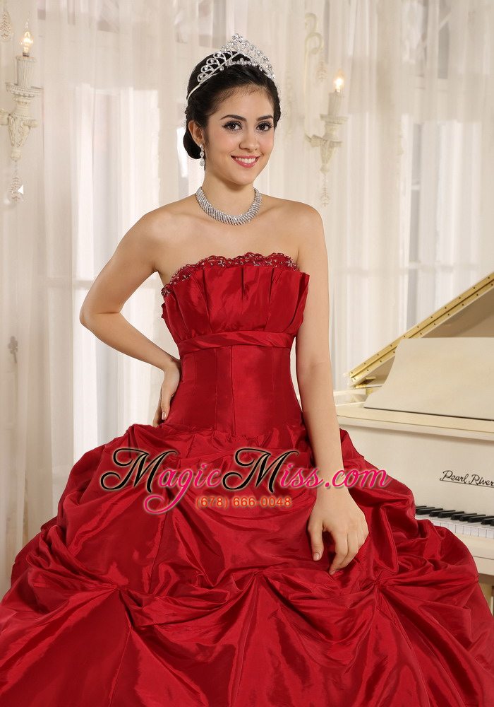 wholesale wine red ball gown quinceanera dress with pick-ups for custom made taffeta in haiku city hawaii