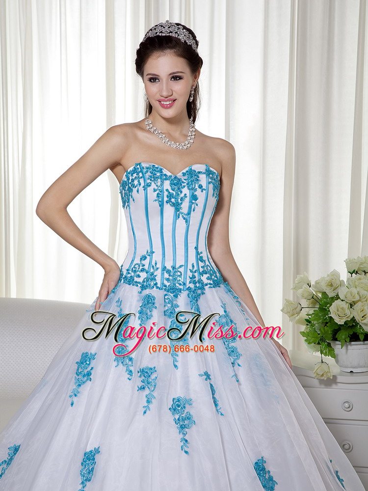 wholesale white ball gown sweetheart floor-length taffeta and organza appliques quinceanera dress
