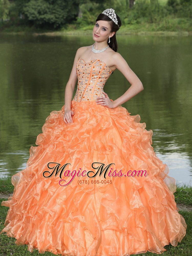 wholesale orange quinceanera dress clearance with sweetheart beaded ruffles layered decorate organza