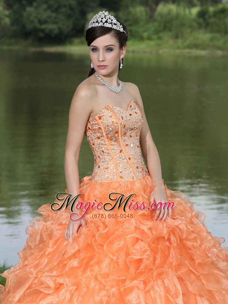 wholesale orange quinceanera dress clearance with sweetheart beaded ruffles layered decorate organza