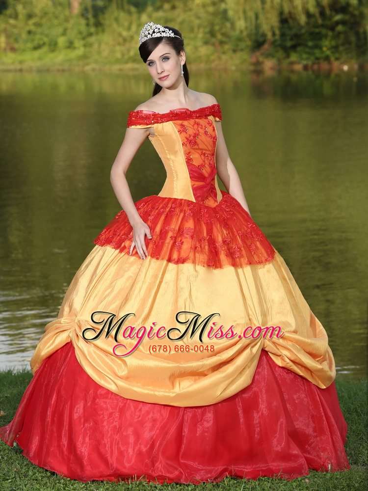 wholesale colorful off the shoulder neckline for quinceanera dress with appliques