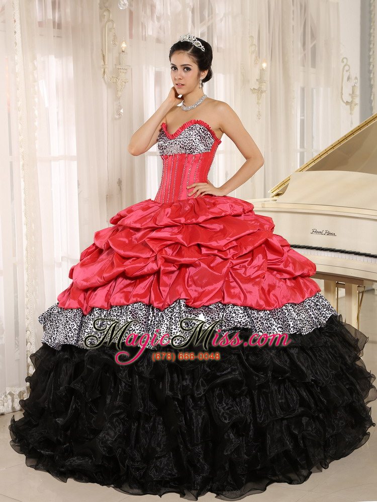 wholesale watermelon and black sweetheart ruffles quinceanera dress with floor-length in salta