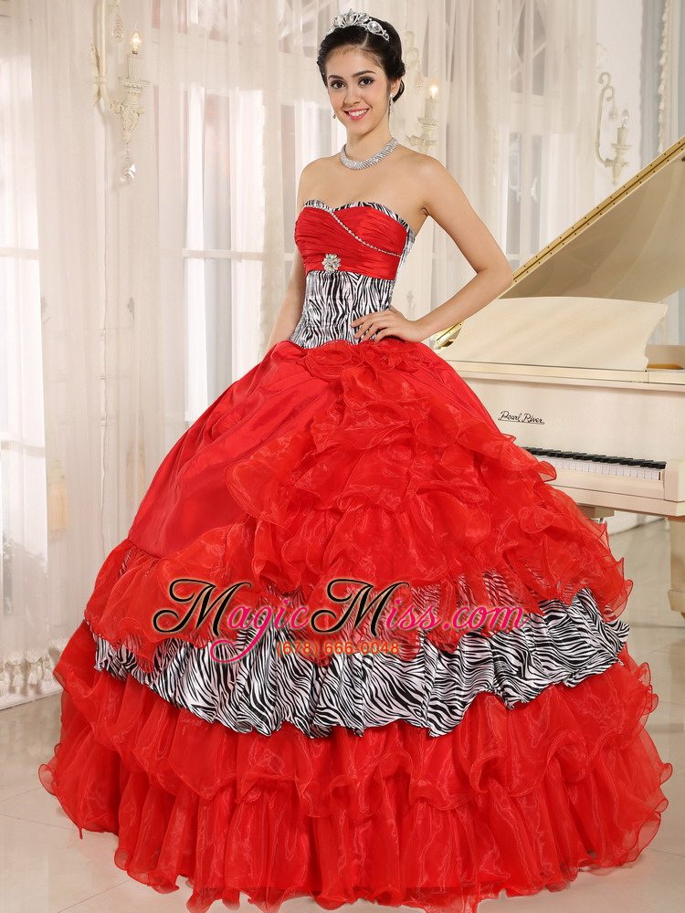 wholesale wholesale coral red sweetheart ruffles quinceanera dress with zebra and beading in santa fe