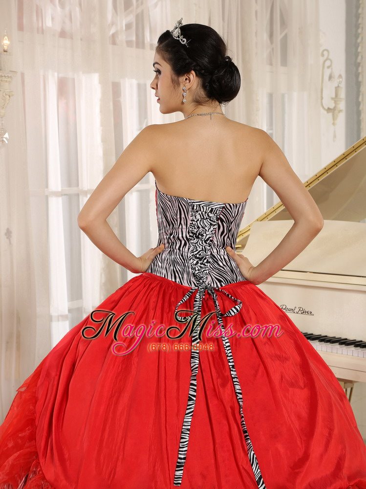 wholesale wholesale coral red sweetheart ruffles quinceanera dress with zebra and beading in santa fe