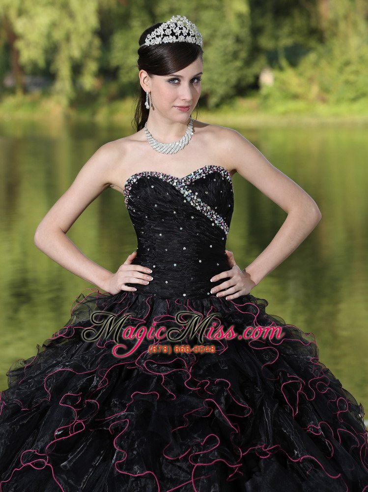 wholesale beaded decorate bodice sweetheart and black ball gown for 2013 quinceanera dress organza ruffles layered