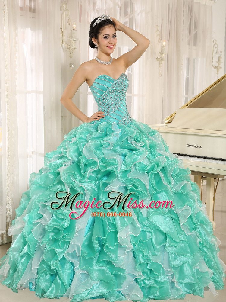 wholesale apple green beaded bodice and ruffles custom made for 2013 quinceanera dress in anderson california