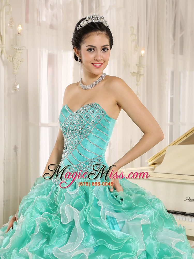 wholesale apple green beaded bodice and ruffles custom made for 2013 quinceanera dress in anderson california