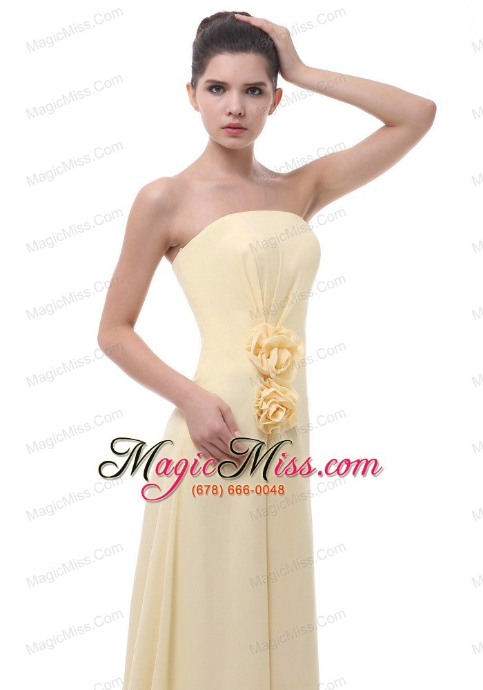 wholesale missouri hand made flowers decorate bodice light yellow chiffon floor-length strapless prom / evening dress for 2013