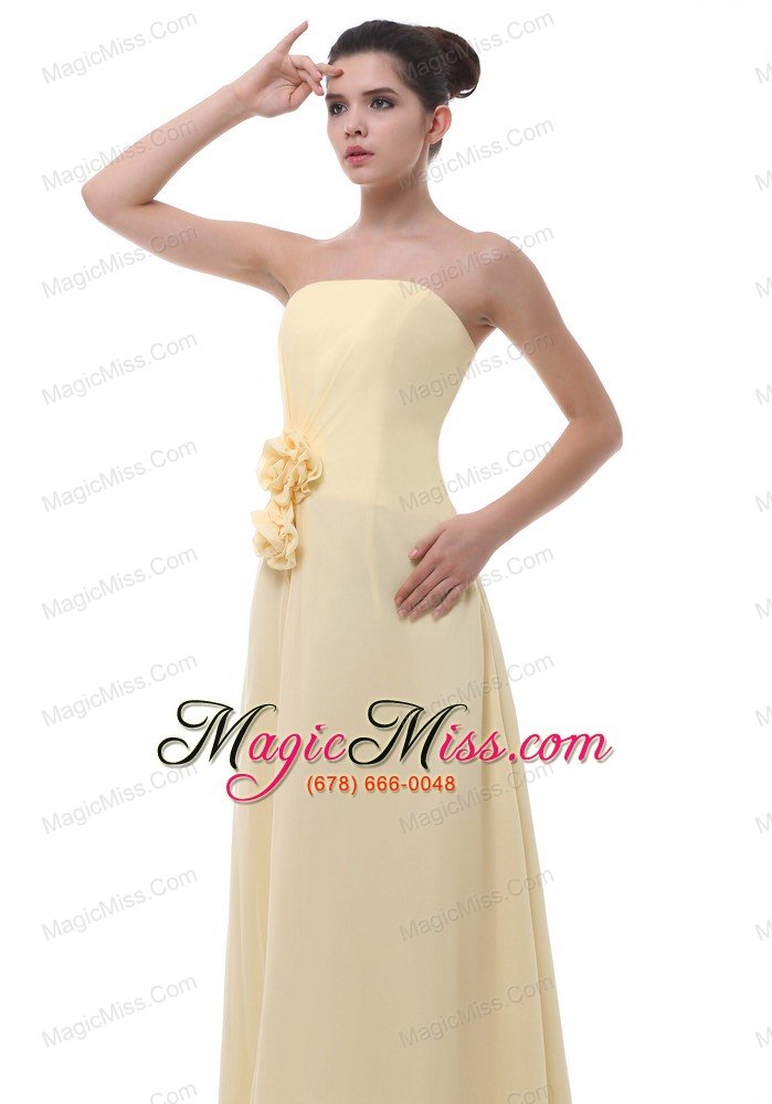 wholesale missouri hand made flowers decorate bodice light yellow chiffon floor-length strapless prom / evening dress for 2013