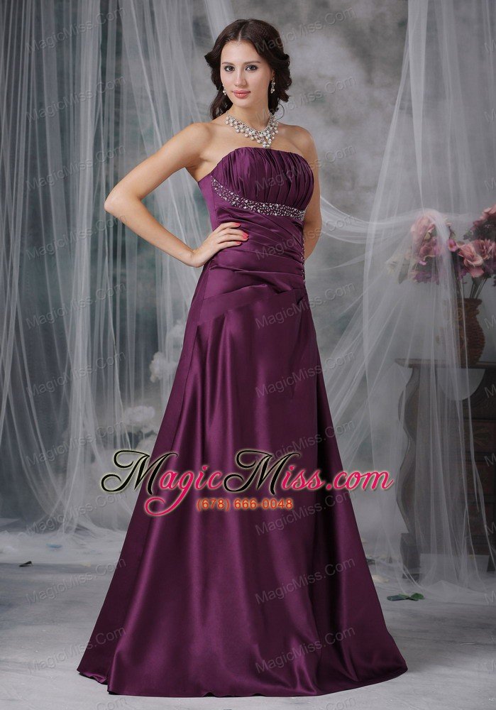 wholesale dark purple a-line strapless floor-length taffeta beading prom dress