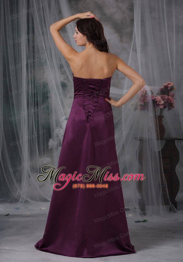 wholesale dark purple a-line strapless floor-length taffeta beading prom dress