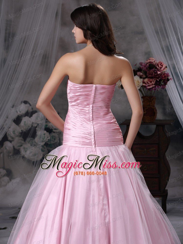 wholesale baby pink a-line sweetheart floor-length tulle and taffeta beading prom dress
