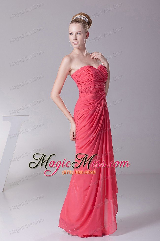 wholesale coral red prom dres with chiffon ruched bodice and sweetheart