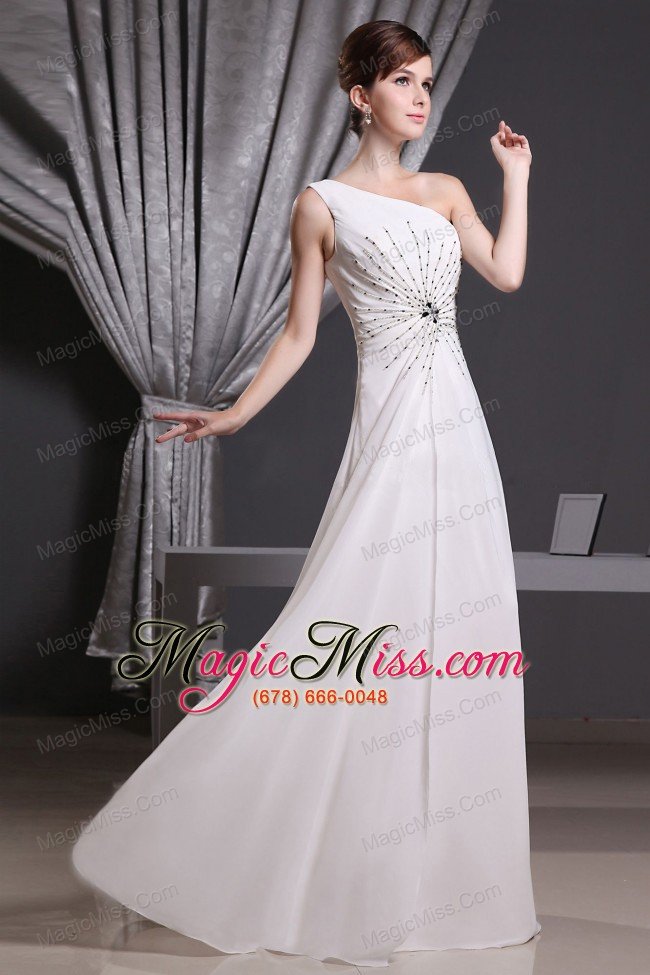 wholesale white one shoulder beading for prom dress floor-length chiffon