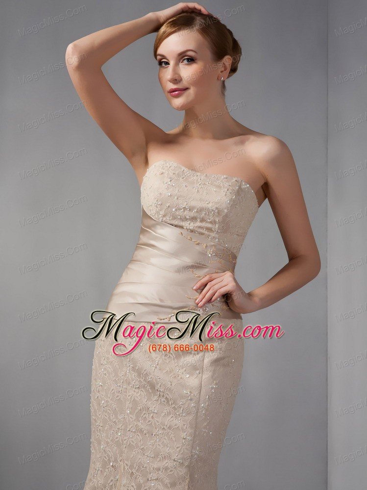 wholesale champagne mermaid off the shoulder floor-length lace beading prom dress