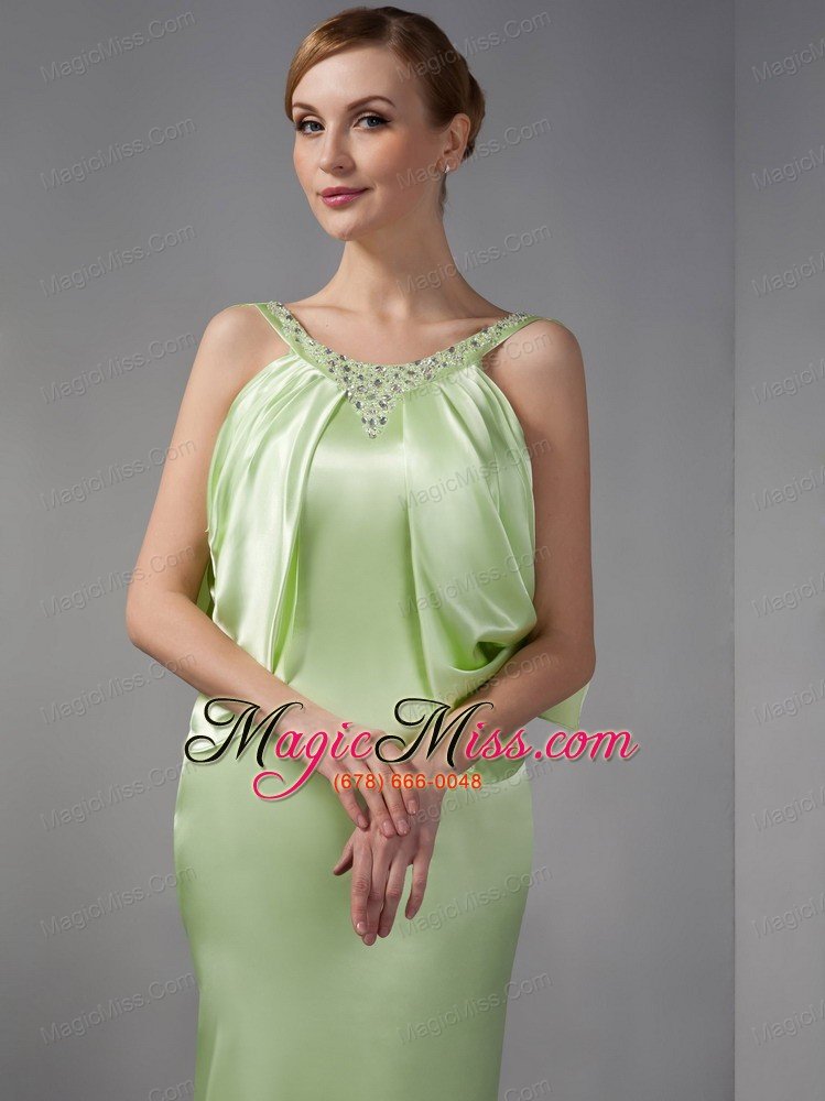 wholesale spring green column scoop floor-length taffeta beading prom dress