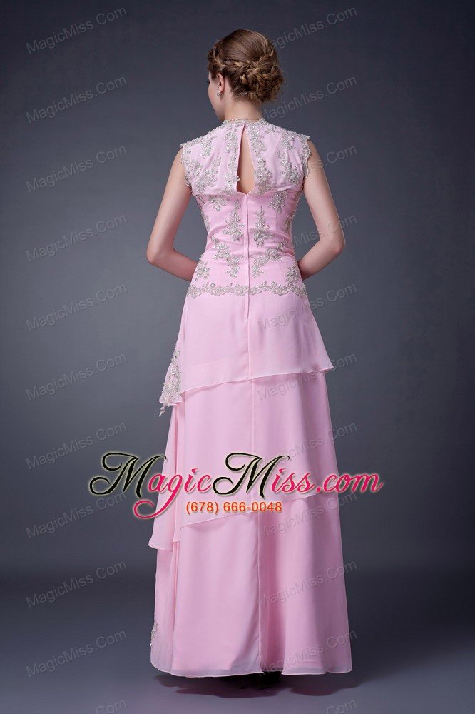 wholesale customize baby pink empire v-neck mother of the bride dress chiffon floor-length appliques