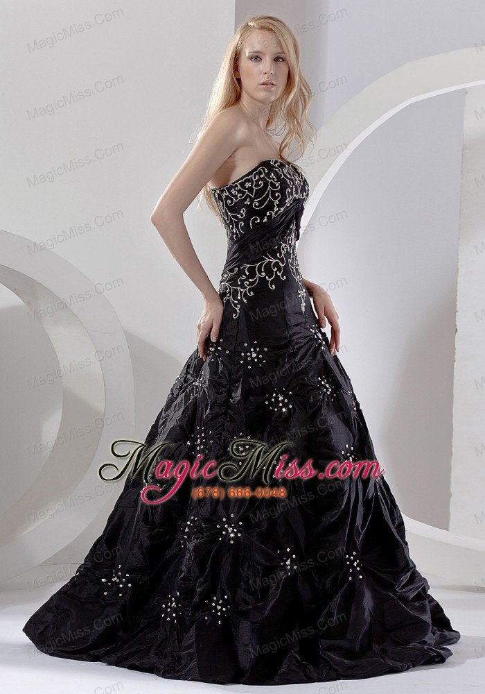wholesale embroidery with beading decorate bodice black taffeta floor-length 2013 prom dress