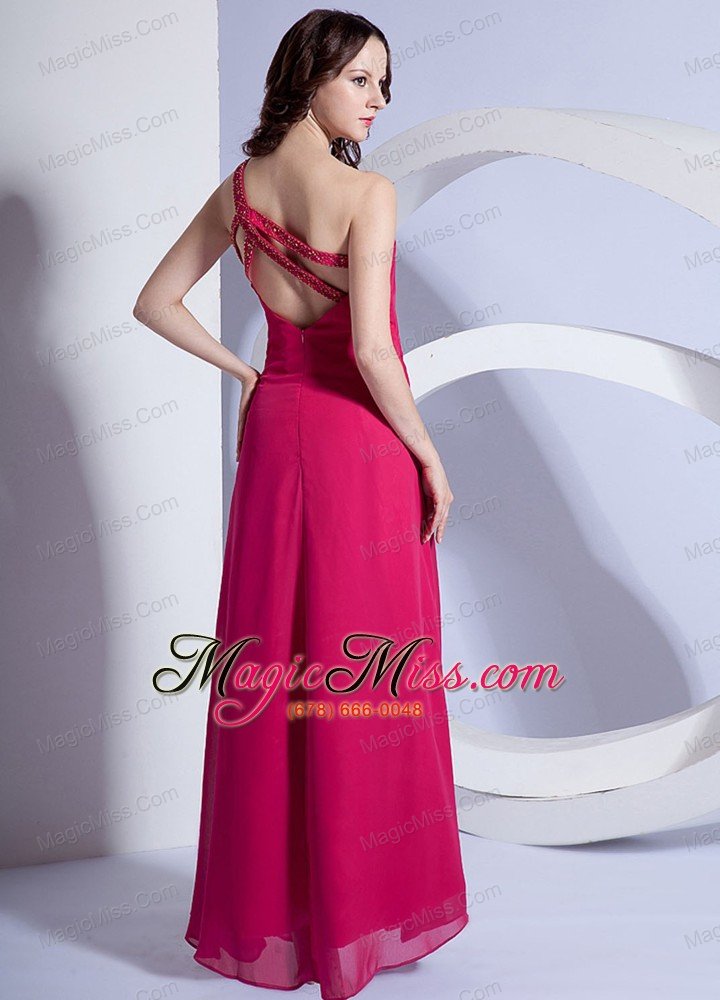 wholesale empire beading one shoulder prom dress hot pink floor-length chiffon
