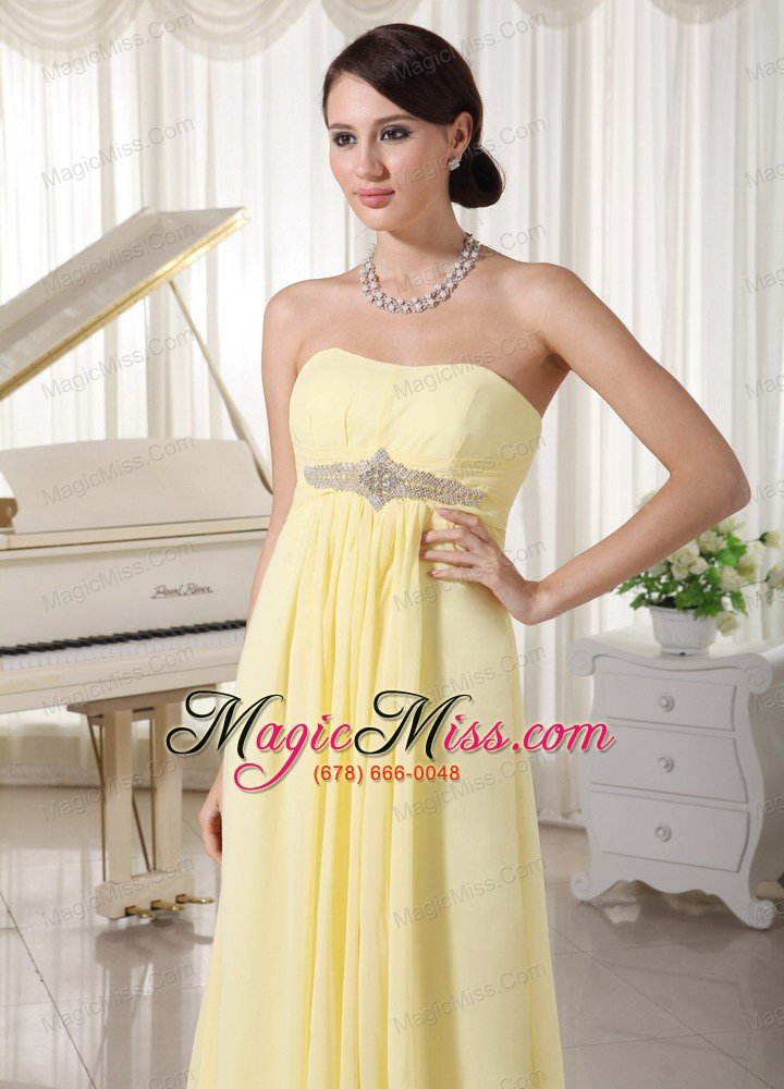 wholesale light yellow chiffon beaded empire prom / evening dress for new arrival