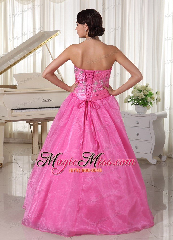 wholesale rose pink embroidery with beading quinceanera dress with ruch a-line taffeta and organza
