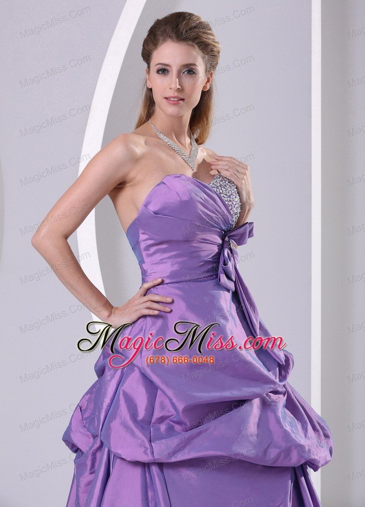 wholesale sweetheart beaded pick-ups and bowknot purple prom dress a-line