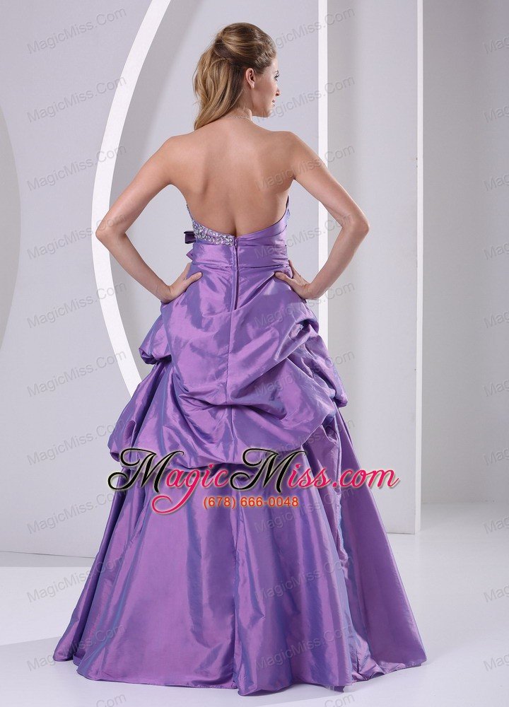 wholesale sweetheart beaded pick-ups and bowknot purple prom dress a-line