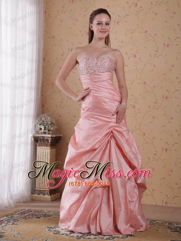 wholesale baby pink column sweetheart floor-length taffeta beading and ruch prom / celebrity dress