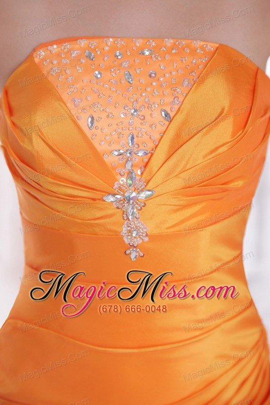 wholesale orange column/sheath strapless sweep / brush train taffeta beading prom dress