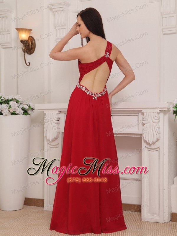 wholesale red empire one shoulder floor-length chiffon beading and rush prom dress