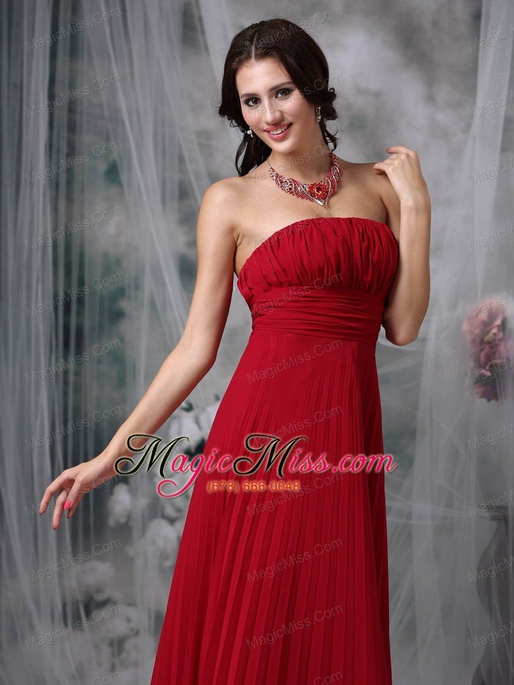 wholesale wine red empire strapless floor-length chiffon ruch prom dress