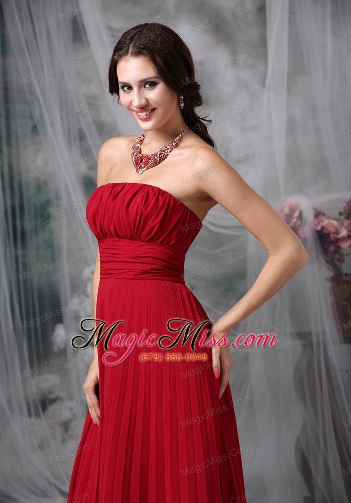 wholesale wine red empire strapless floor-length chiffon ruch prom dress