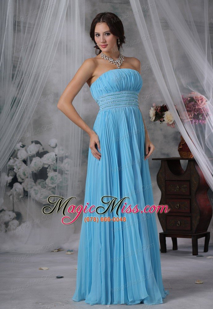 wholesale sioux center iowa pleat decorate bodice beaded decorate wasit aqua blue organza floor-length lovely style for 2013 prom / evening dress