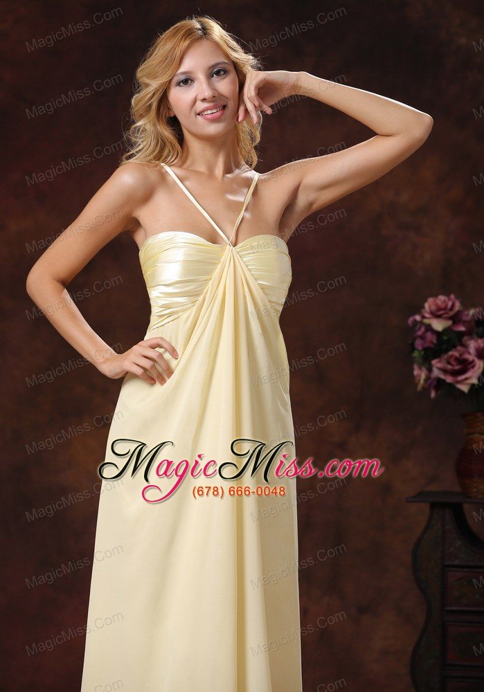 wholesale 2013 light yellow straps ruched bodice discount prom dress floor-length
