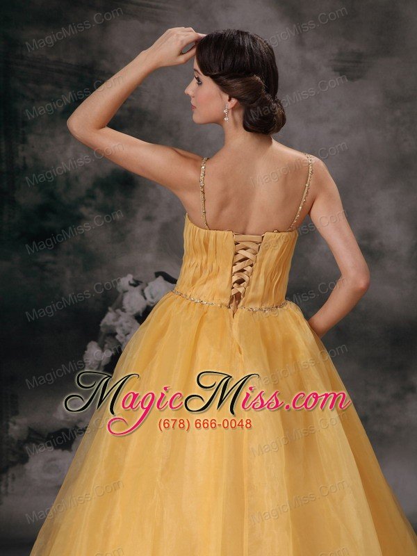 wholesale yellow a-line v-neck brush train organza beading prom / evening dress