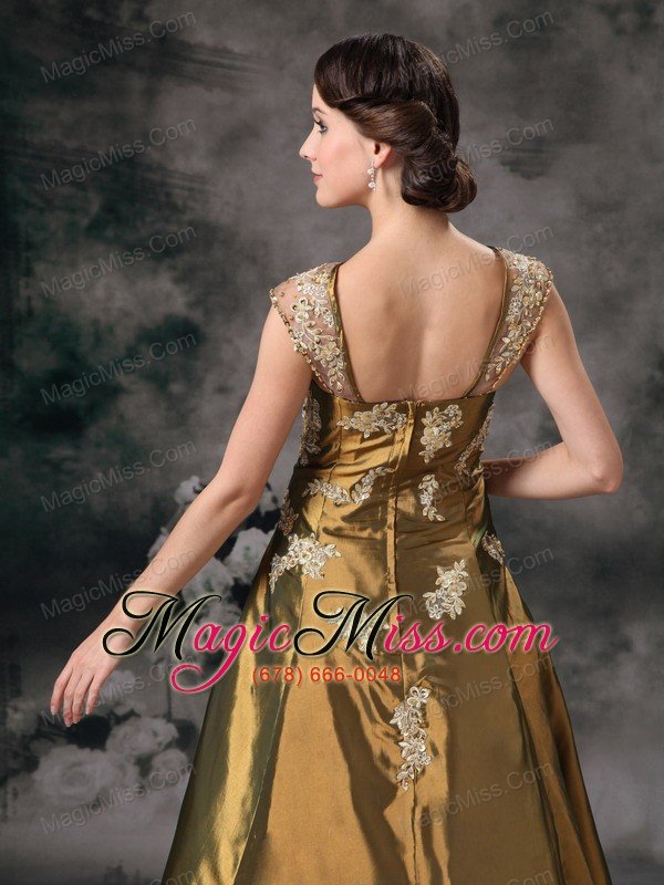 wholesale brown a-line square floor-length taffeta appliques prom / evening dress