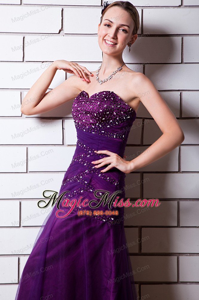 wholesale purple a-line sweetheart beading prom dress tulle and taffeta floor-length