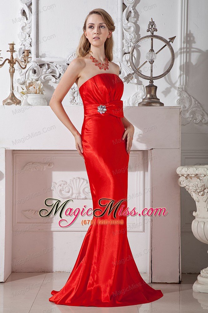 wholesale red column strapless floor-length ruch and beading taffeta prom dress