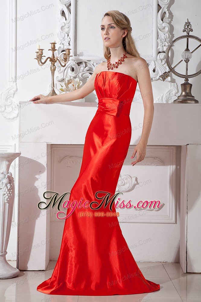 wholesale red column strapless floor-length ruch and beading taffeta prom dress