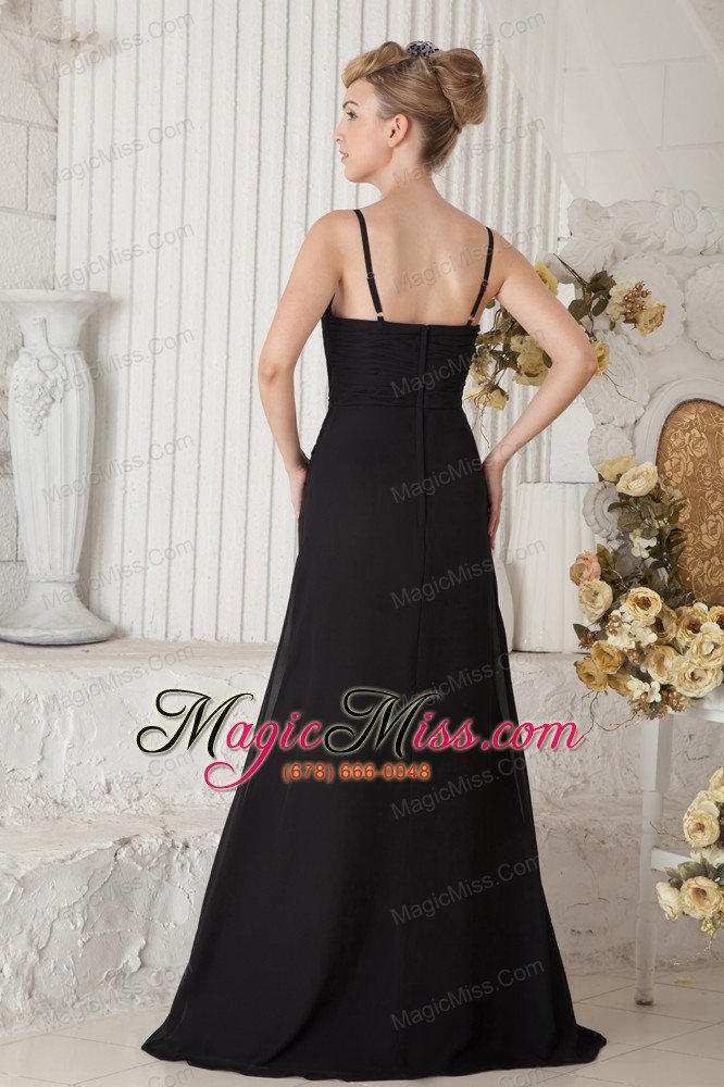 wholesale black empire straps ruch prom dress floor-length chiffon