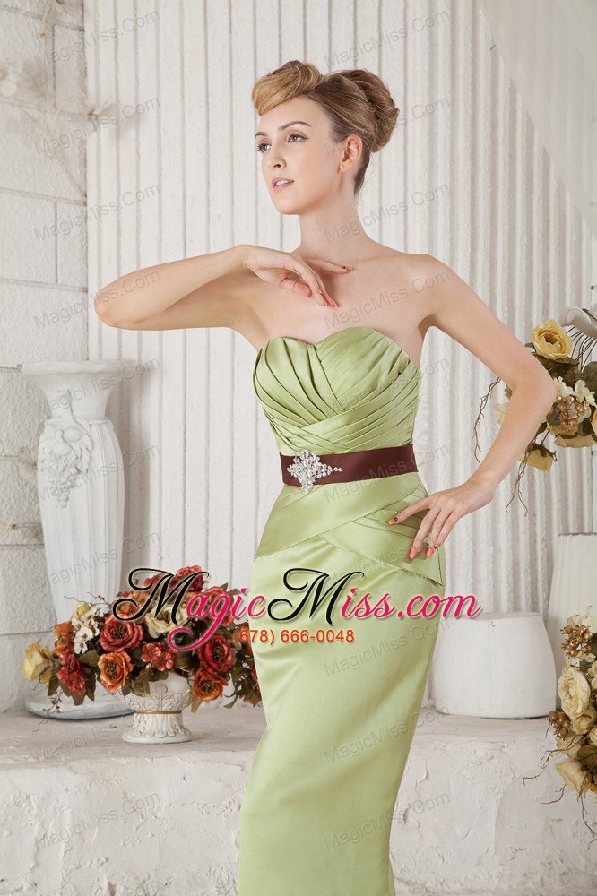 wholesale yellow green junior prom dress beading and sash column sweetheart floor-length satin
