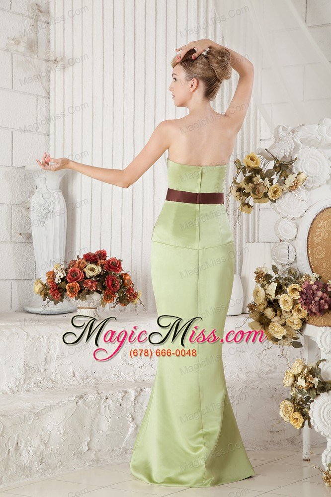 wholesale yellow green junior prom dress beading and sash column sweetheart floor-length satin
