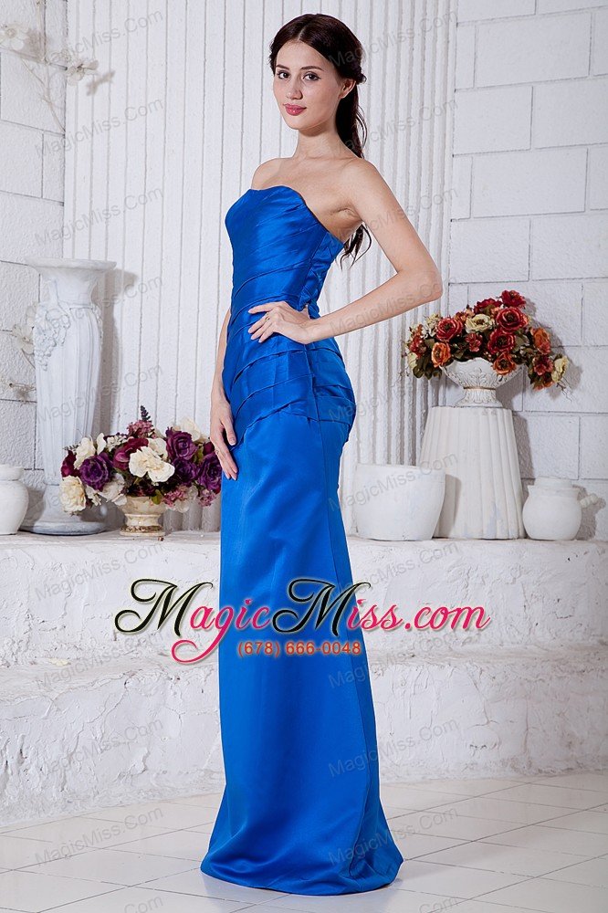 wholesale royal blue column strapless ruch prom dress brush train taffeta