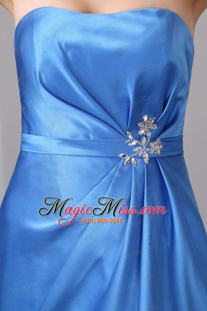 wholesale blue column strapless ankle-length taffeta beading prom dress