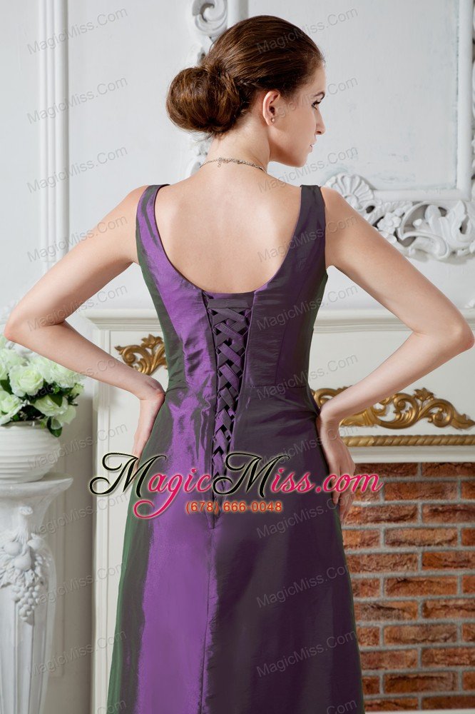 wholesale purple column v-neck ruch prom dress floor-length taffeta