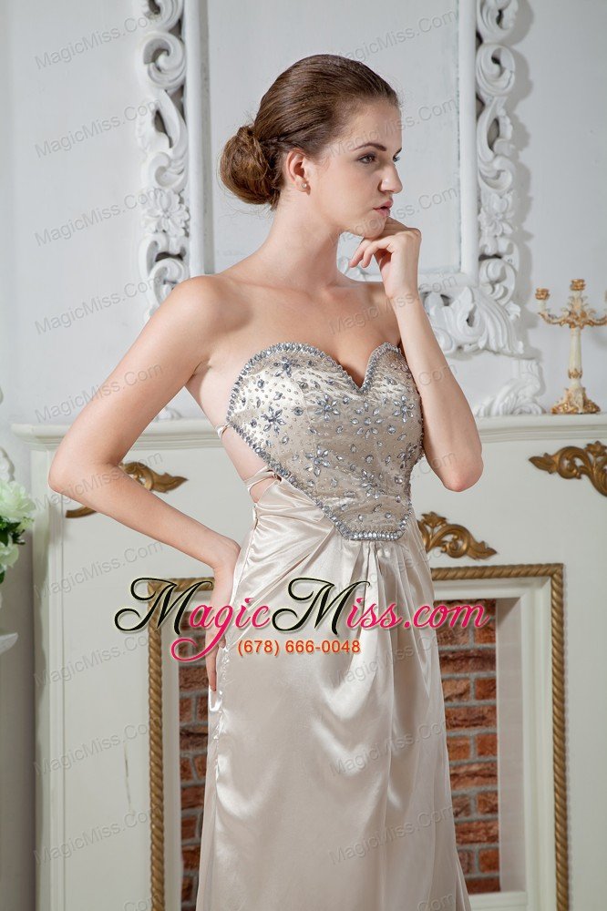 wholesale champagne empire sweetheart floor-length chiffon ruch and beading prom dress